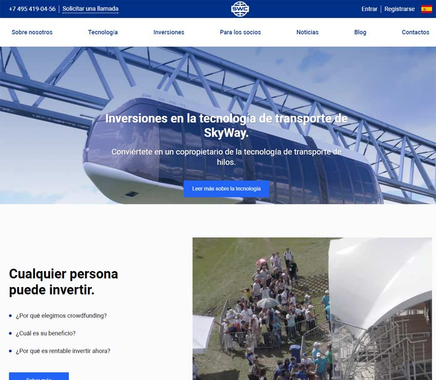 Página web de SkyWay